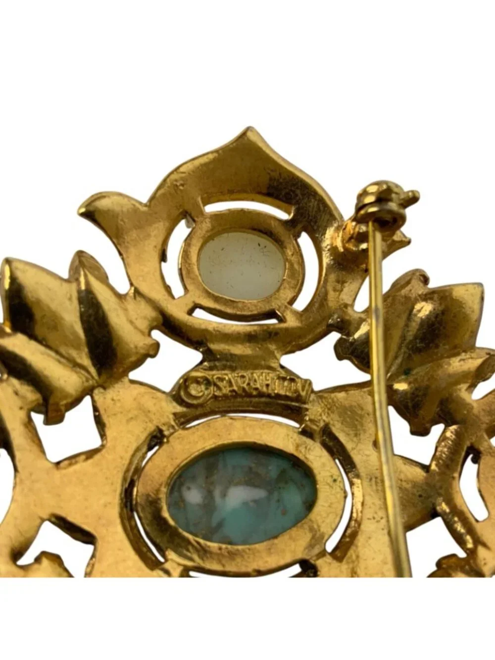 Vintage Sarah Coventry Remembrance Brooch Pendant Faux Turquoise Pearl 1968